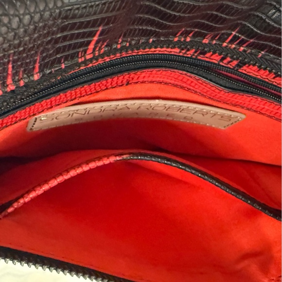 Sondra Roberts Squared Clutch Envelope Bag Red Black Edgy Whimsigoth Snakeskin - Picture 5 of 11